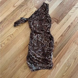 Mesh mini dress sheer leopard print dress